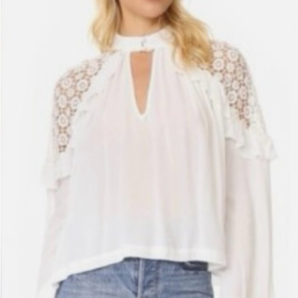 Free People Ivory Lace Keyhole Blouse